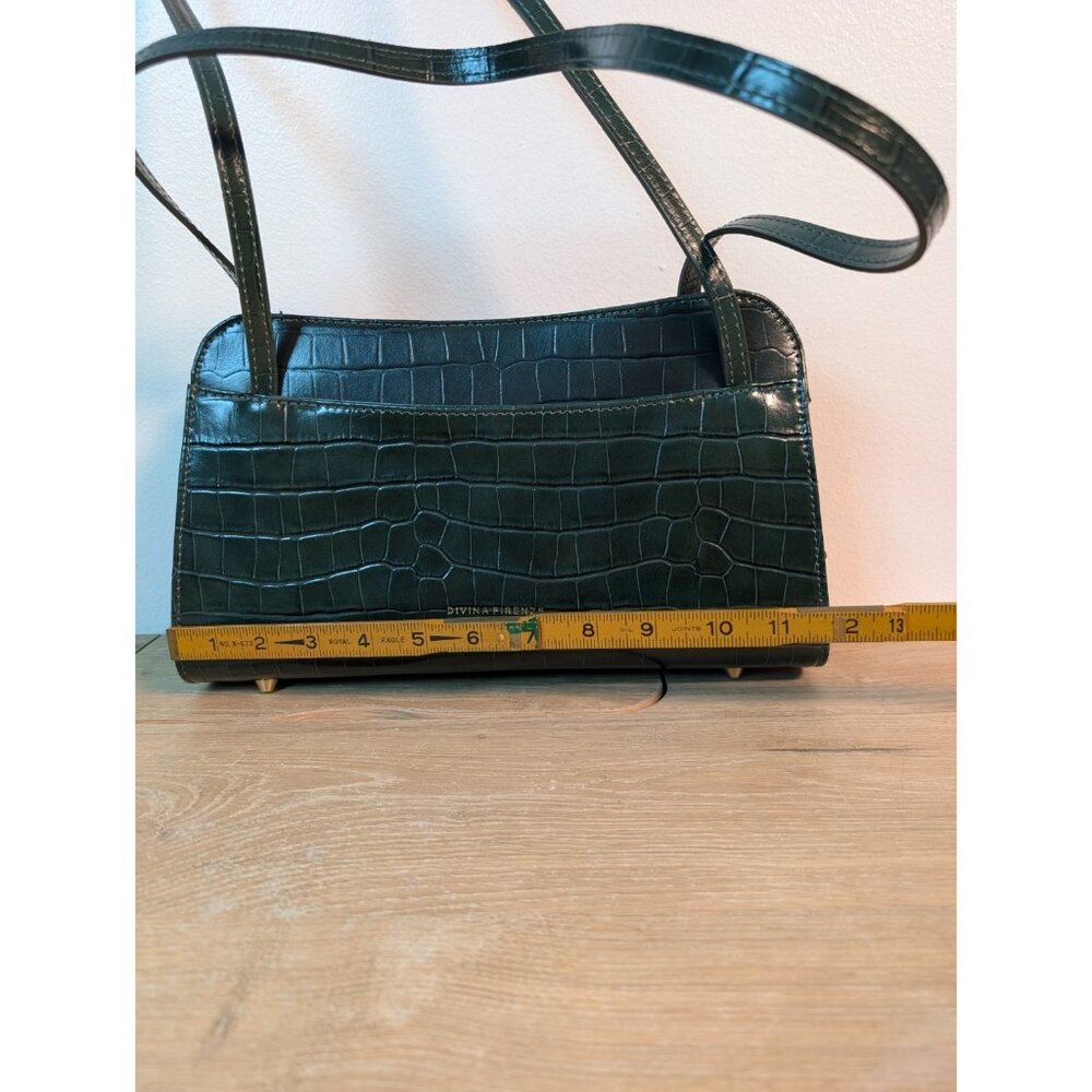 Hunter Green Croc Pattern Divina Firenze Handbag Shoulder Purse Made in Italy - Picture 8 of 9